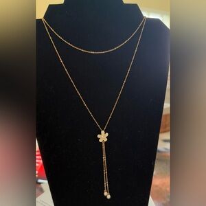 Kate Spade gold plated double necklace with flower and gem nwot
